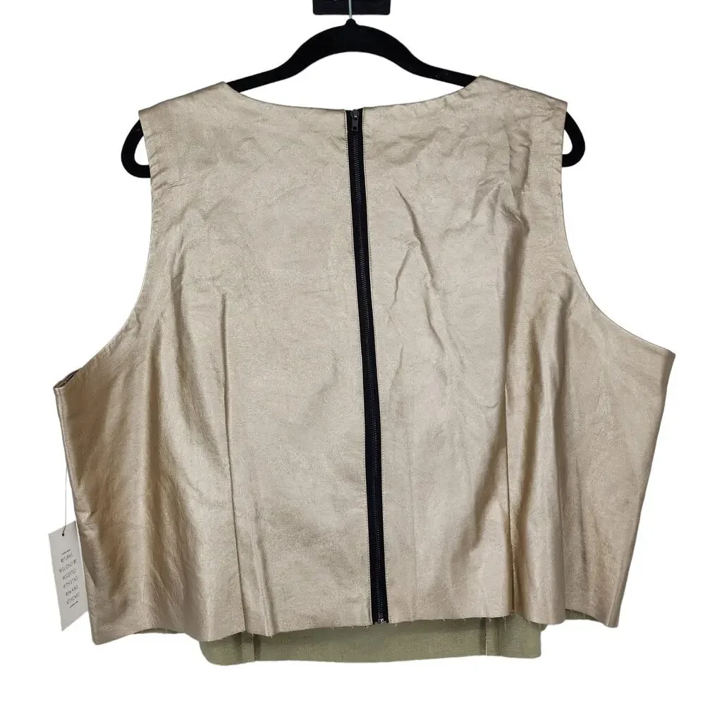 Eloquii Gold Sleeveless Exposed Zipper Back Ruffle Front Blouse Size 22